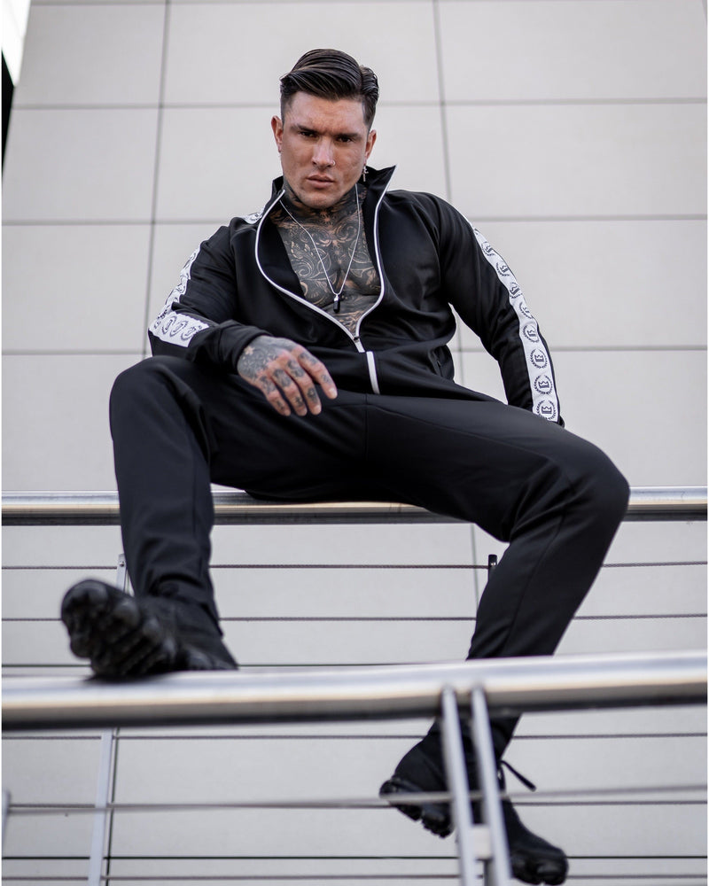 LUX SPORT - Active Streetwear Mens Bottoms Insignia Tracksuit Bottoms - Black/White