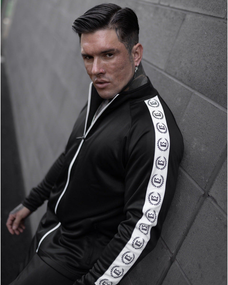 LUX SPORT - Active Streetwear Mens Hoodies & Jackets Insignia Tracksuit Top - Black/White
