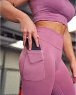LUX SPORT - Active Streetwear Womens Leggings Ribbed Seamless Leggings - Pink